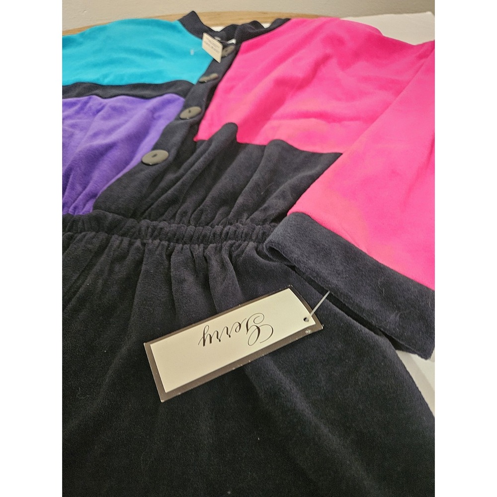 Gerry Vintage Velour 80s Multicolor Shoulder Pad Jumpsuit USA Made Size Large - Picture 4 of 9
